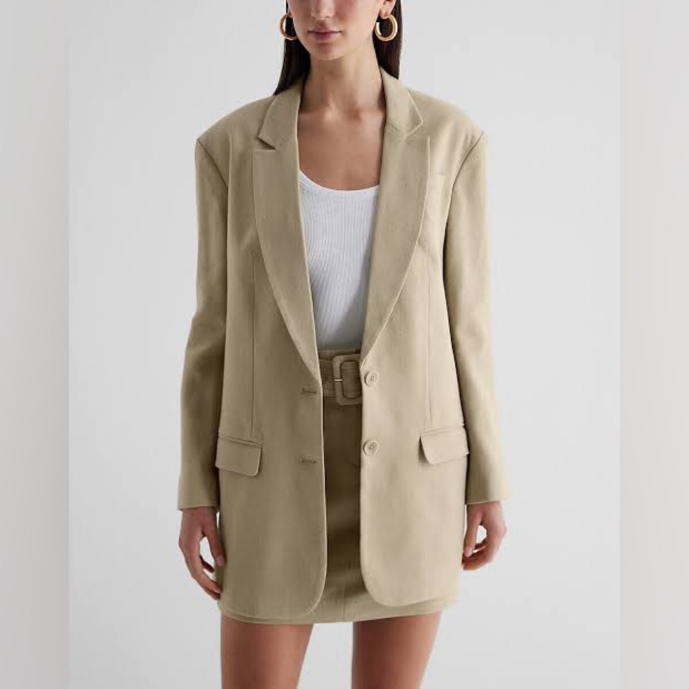 NEW EXPRESS ELM LINEN BLEND OVERSIZED BOYFRIEND BLAZER SZ M MEDIUM NEW $168 - Picture 1 of 11